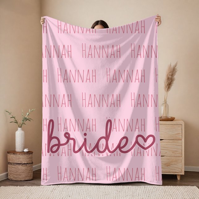 Personalisierte Hochzeitsdecke in Rosa als Geschen Fleecedecke (Personalized Pink Bride Blanket Gift for Her, Custom Bridal Blanket Wedding Gift for Bride)