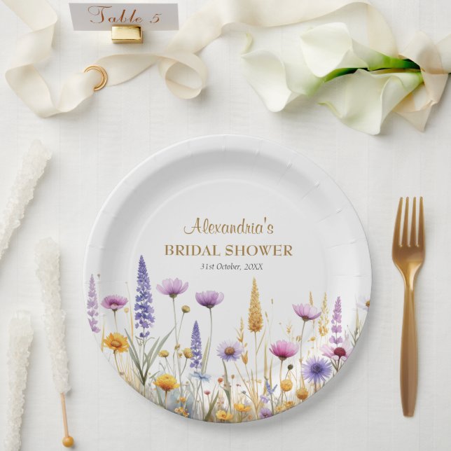 Personalisierte Hochzeitsdusche Wildblumen Pappteller (Hochzeit)