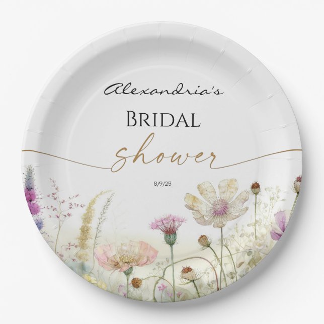 Personalisierte Hochzeitsdusche Wilde Blumen Pappteller (Vorderseite)