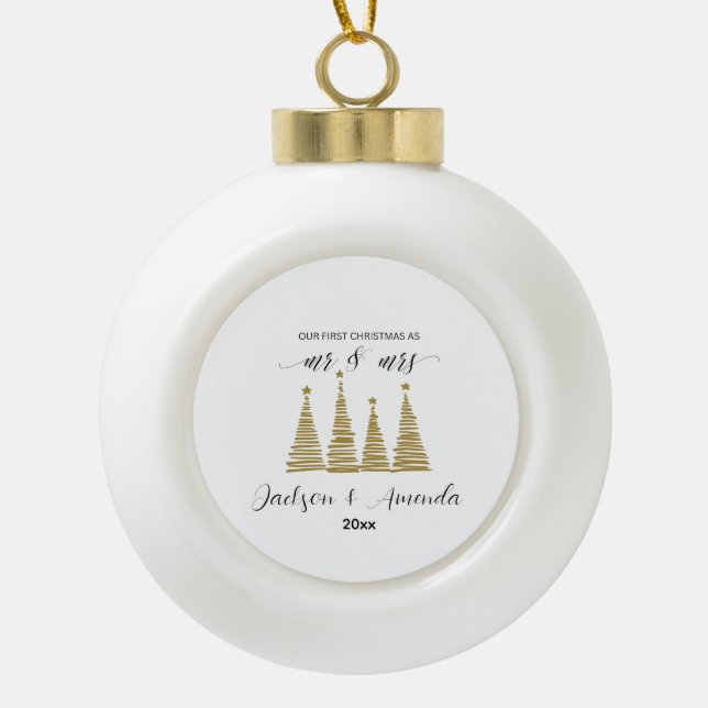 Personalisierte Hochzeitsfeier mit Namen und Jahr Keramik Kugel-Ornament (Vorderseite)