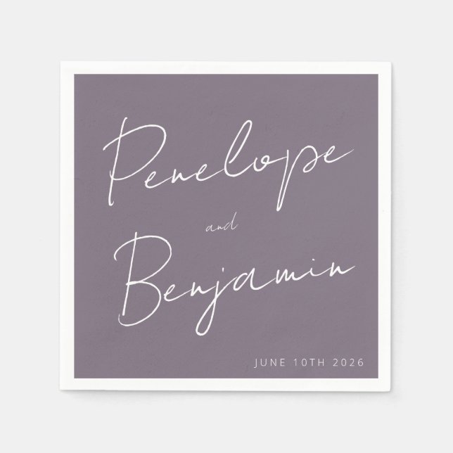 Personalisierte Hochzeitshandschrift Lila Serviette (Vorderseite)