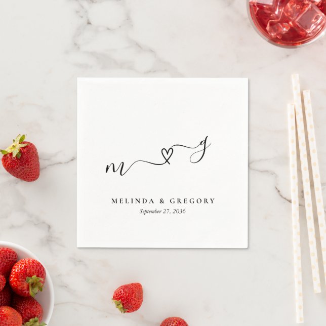 Personalisierte Hochzeitshandtücher Initialen Herz Serviette (Beispiel)