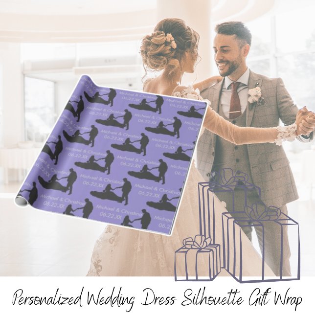 Personalisierte Hochzeitskleid-Silhouette Geschenkpapier (Personalized Wedding Dress Silhouette Wrapping Paper)