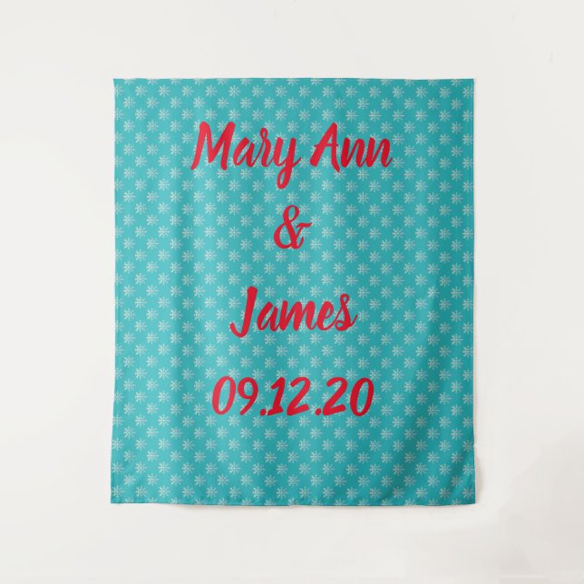 Personalisierte Hochzeitskulisse Wandteppich (Vorderseite)