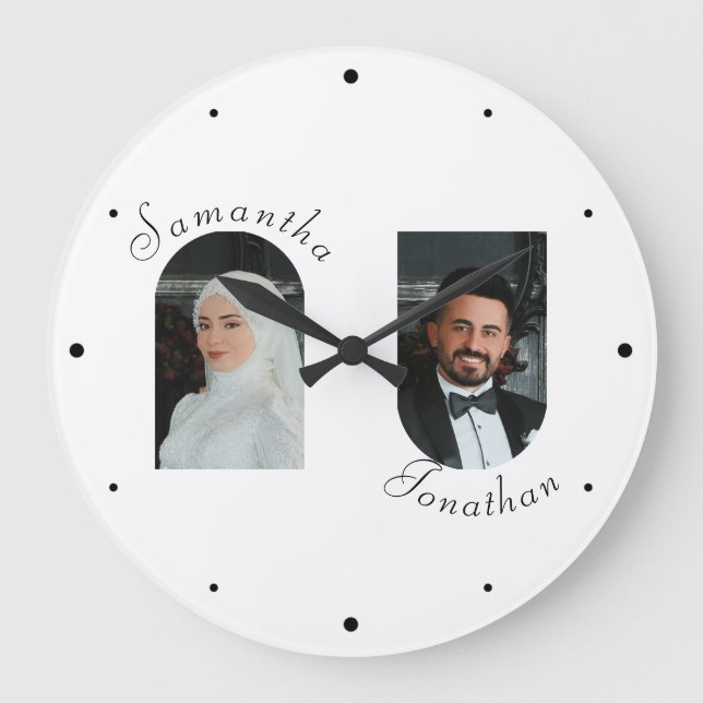 Personalisierte Hochzeitskuppel-Foto-Uhr Große Wanduhr (Vorderseite)