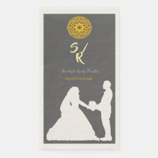 Personalisierte Hochzeitspaar-Silhouette Monogramm Serviette