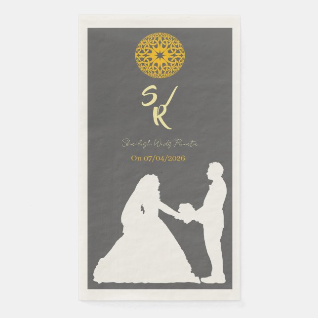 Personalisierte Hochzeitspaar-Silhouette Monogramm Serviette (Vorderseite)