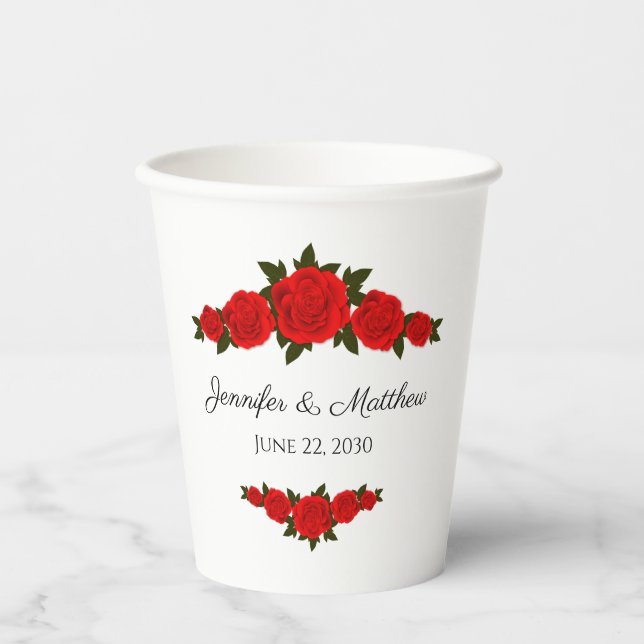 Personalisierte Hochzeitspapiere Cups mit Rote Ros Pappbecher (Vorderseite)