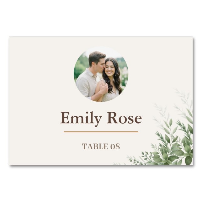 Personalisierte Hochzeitsplatzkarte Rustikale Bota Tischnummer (Vorderseite)