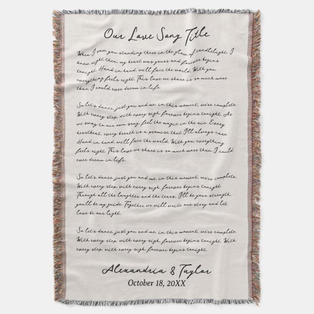 Personalisierte Hochzeitssong Lyric Blanket Decke (Vorderseite Vertikal)