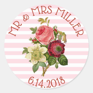 Personalisierte Hochzeitsticker Burgundy-Rose Runder Aufkleber