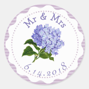 Personalisierte Hochzeitsticker Purple Flowers Runder Aufkleber