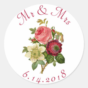 Personalisierte Hochzeitsticker-Rote Rosen Runder Aufkleber