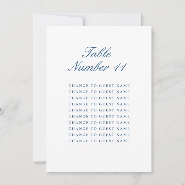 Personalisierte Hochzeitstisch-Nummer Blaue Sitzor (Vorderseite)