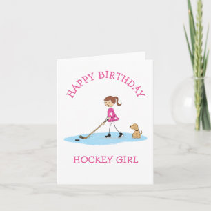 Personalisierte Hockey-Mädchen-Cartoon-Geburtstags Karte