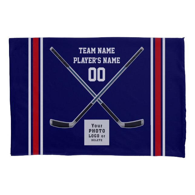 Personalisierte Hockey-Pillow-Hüllen, Navy Blue, W Kissenbezug (Vorderseite)