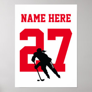 Personalisierte Hockey-Spielerzahl Rot Poster