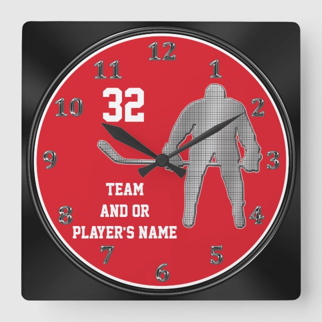 Personalisierte Hockey-Team-Geschenke IHR TEXT, Quadratische Wanduhr (Vorderseite)
