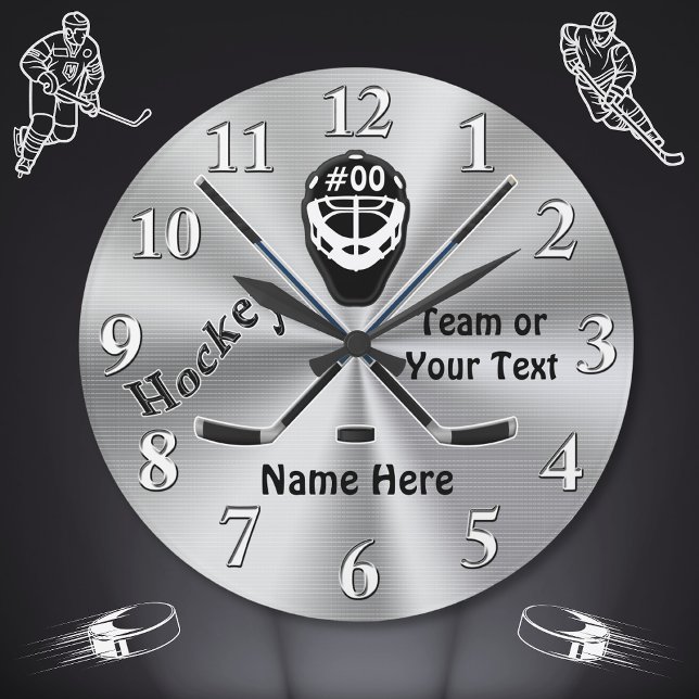 Personalisierte Hockeyuhr, Geschenke des Hockeytea Große Wanduhr (Hockey Gifts for Seniors. Hockey Christmas Gifts for Players. Hockey Team Gift Ideas. Silver,  Black)