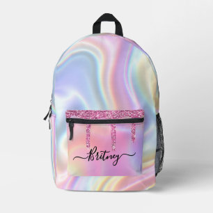 Personalisierte holografische rosa Tropfen Mädchen Bedruckter Rucksack