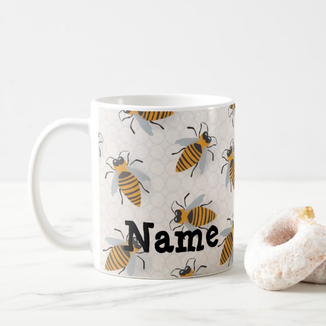 Personalisierte Honey Bees Hive Design Coffee Tass Kaffeetasse (Mit Donut)