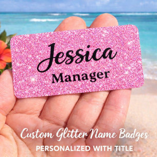 Personalisierte Hot-Pink-Glitter-Namensschild-Pin Namensschild
