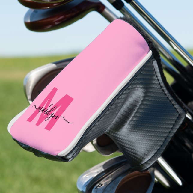 Personalisierte Hot Pink Monogramm Name Golf Headcover (Personalized Pink Monogram Name Golf Head Cover)