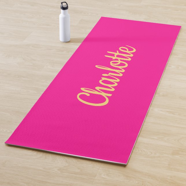 Personalisierte Hot Pink Orange Script Typografie Yogamatte (Beispiel)
