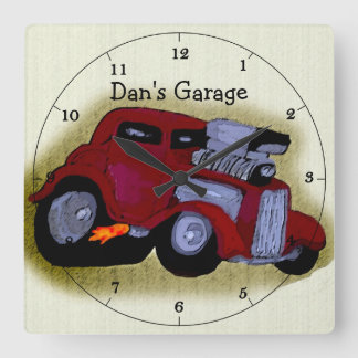 Personalisierte Hot Rod Karikaturuhr Quadratische Wanduhr