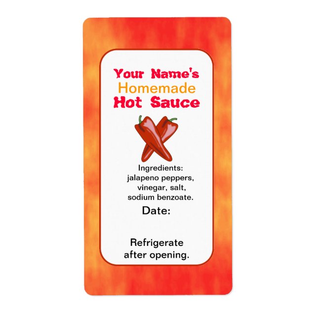 Personalisierte Hot Sauce Labels Template Chilies  (Vorne)