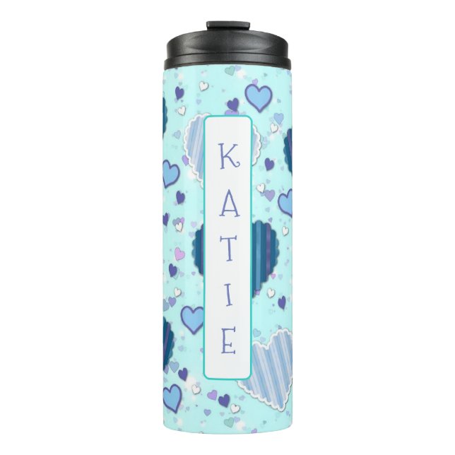 Personalisierte Hübsche blaue Herzen Tumbler Thermosbecher (Vorderseite)