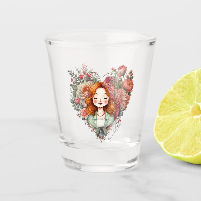 Personalisierte Hübsche Blütendame Schnapsglas (Vorderseite)