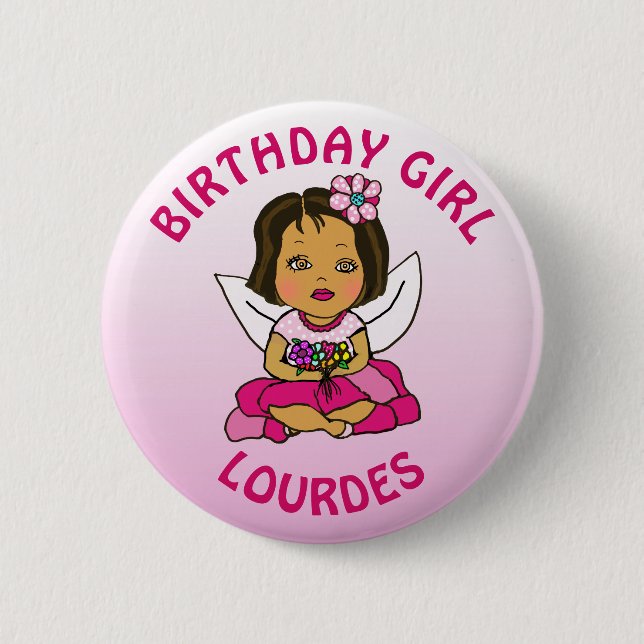 Personalisierte Hübsche Fairy Birthday Girl Button (Vorderseite)