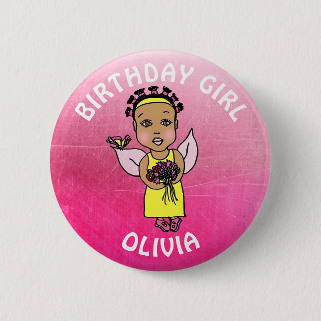 Personalisierte Hübsche Fairy Birthday Girl Button (Vorderseite)