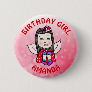 Personalisierte Hübsche Fairy Birthday Girl Button