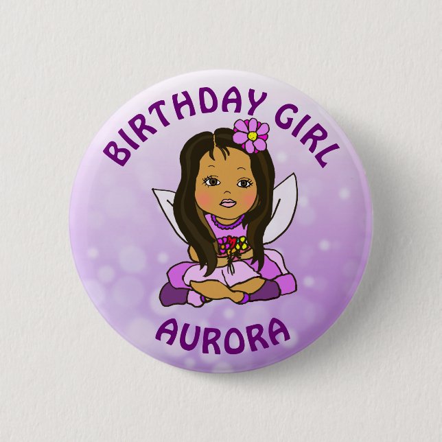 Personalisierte Hübsche Fairy Birthday Girl Button (Vorderseite)