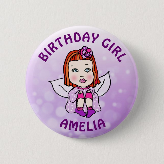 Personalisierte Hübsche Fairy Birthday Girl Button (Vorderseite)