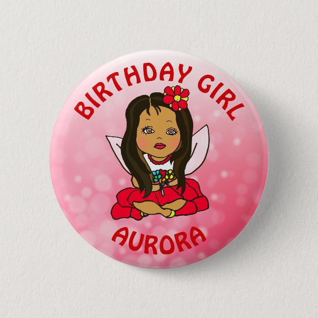 Personalisierte Hübsche Fairy Birthday Girl Button (Vorderseite)