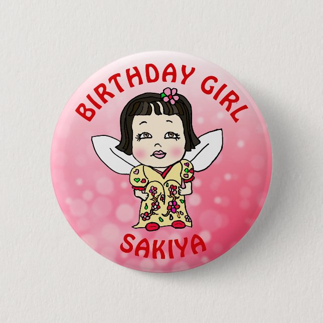 Personalisierte Hübsche Fairy Birthday Girl Button (Vorderseite)