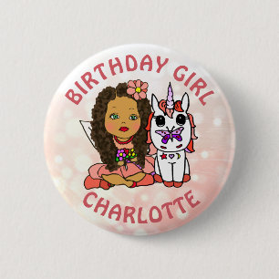 Personalisierte Hübsche Fairy Birthday Girl Button