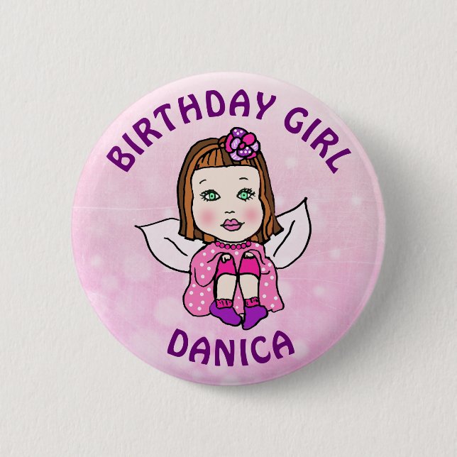 Personalisierte Hübsche Fairy Birthday Girl Button (Vorderseite)