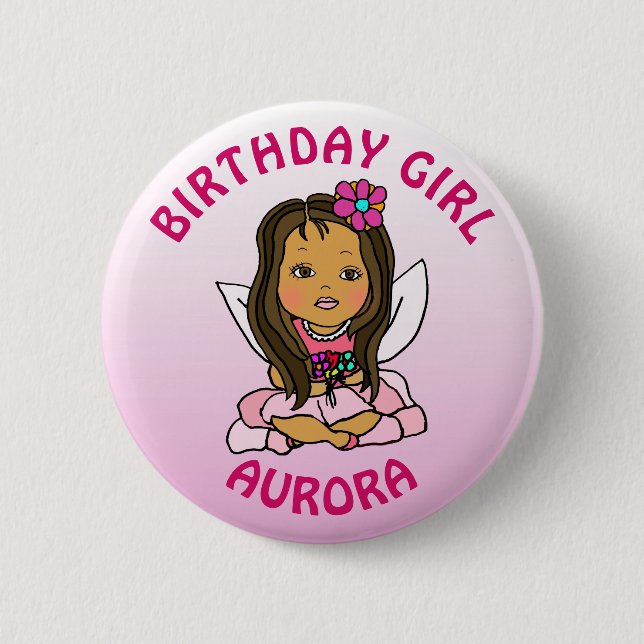 Personalisierte Hübsche Fairy Birthday Girl Button (Vorderseite)