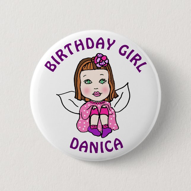 Personalisierte Hübsche Fairy Birthday Girl Button (Vorderseite)