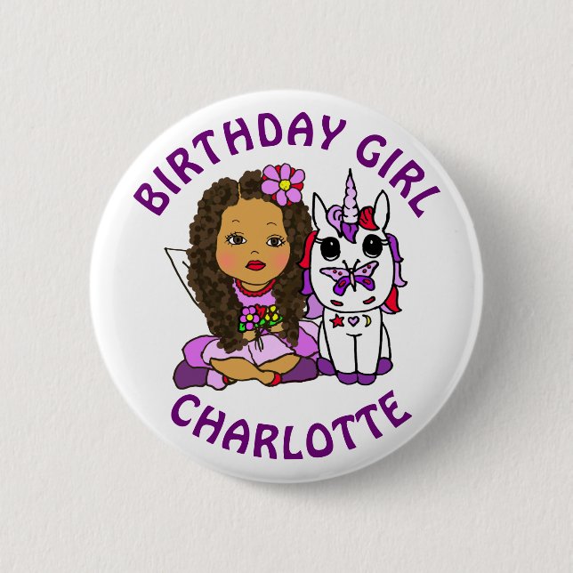 Personalisierte Hübsche Fairy Birthday Girl Button (Vorderseite)