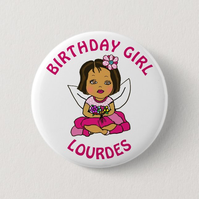 Personalisierte Hübsche Fairy Birthday Girl Button (Vorderseite)