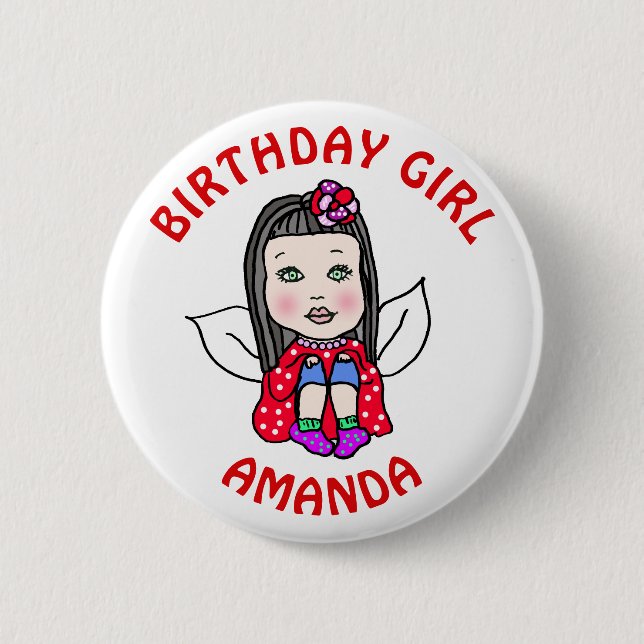 Personalisierte Hübsche Fairy Birthday Girl Button (Vorderseite)