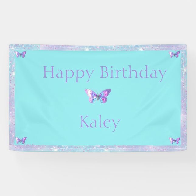 Personalisierte Hübsche Holo Butterfly Banner Aqua (Horizontal)