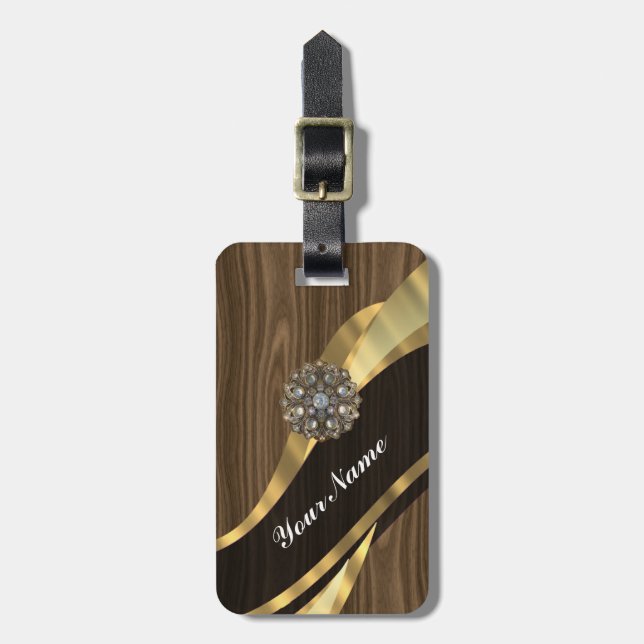 Personalisierte hübsche Imitate aus dunklem Eichen Gepäckanhänger (Vorderseite vertikal)