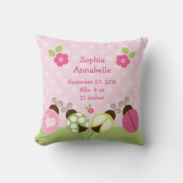 Personalisierte "Hübsche Ladybugs & Blume" Kissen (Vorderseite)