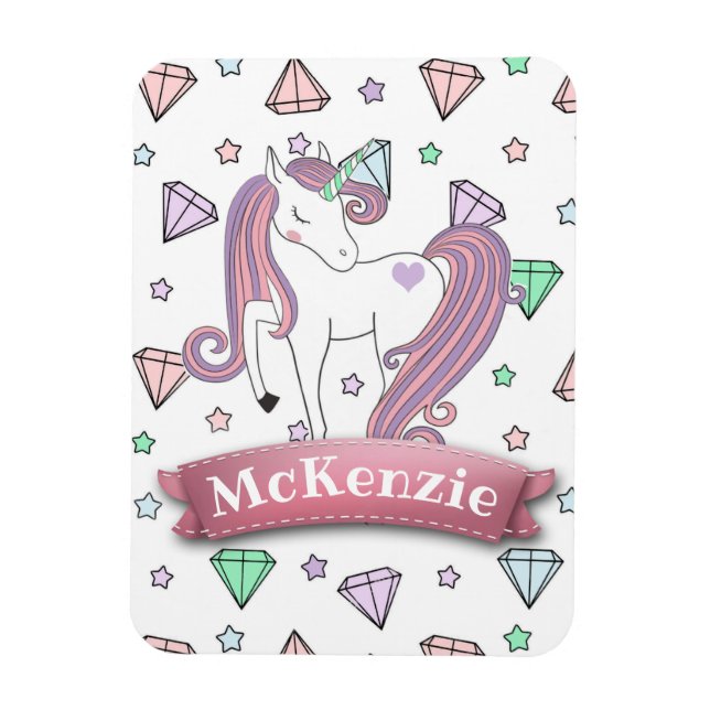 Personalisierte Hübsche Pastel Unicorn | Diamantgr Magnet (Vertikal)